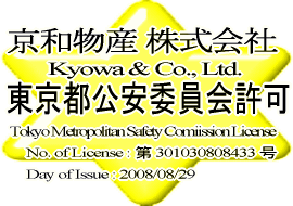 Tokyo Metropolitan Safety Comiission License -      s     ψ     - No. of License F301030808433   Day of Issue F2008/08/29